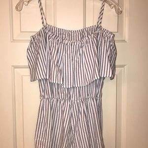 Navy and white striped jumpsuit